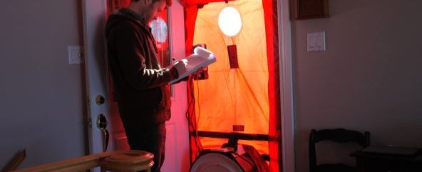 blower door testing in a home